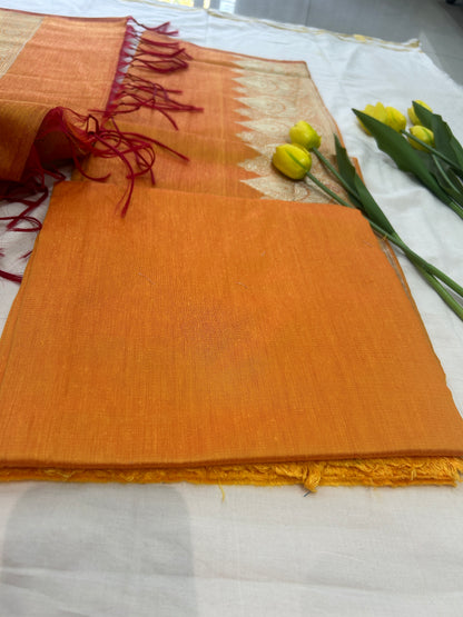Mango yellow with Solid color body Banarasi 3 piece set