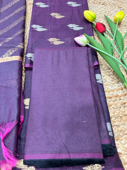 Plum Purple Cotton Silk  Banarasi 3-Piece Suit Material
