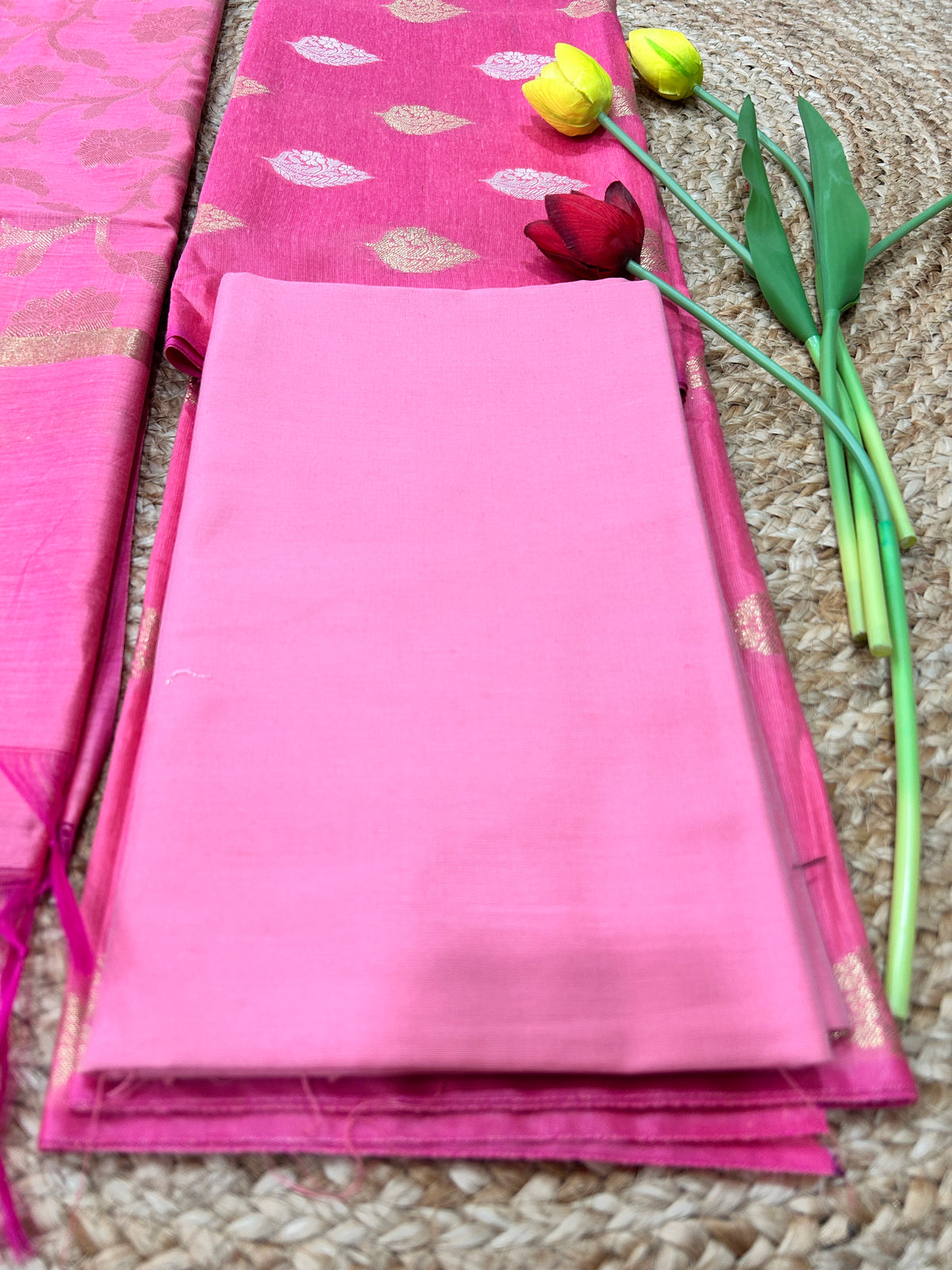 Peach Pink  Cotton Silk  Banarasi 3-Piece Suit Material