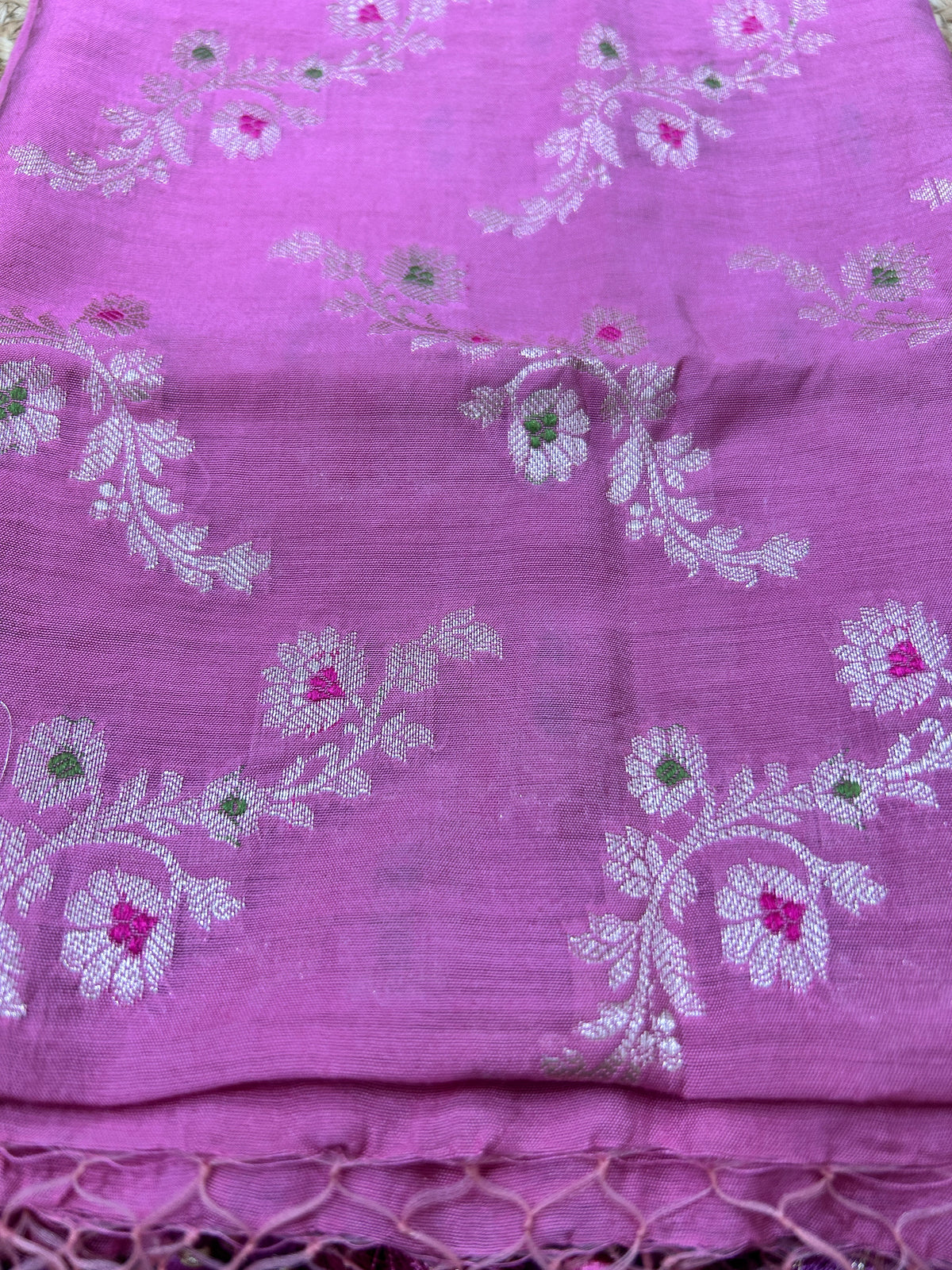 Pink blended Banarasi Silk Meenakari 3-Piece Suit Set