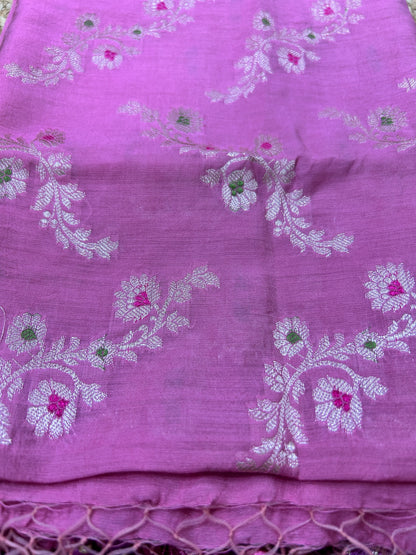 Pink blended Banarasi Silk Meenakari 3-Piece Suit Set