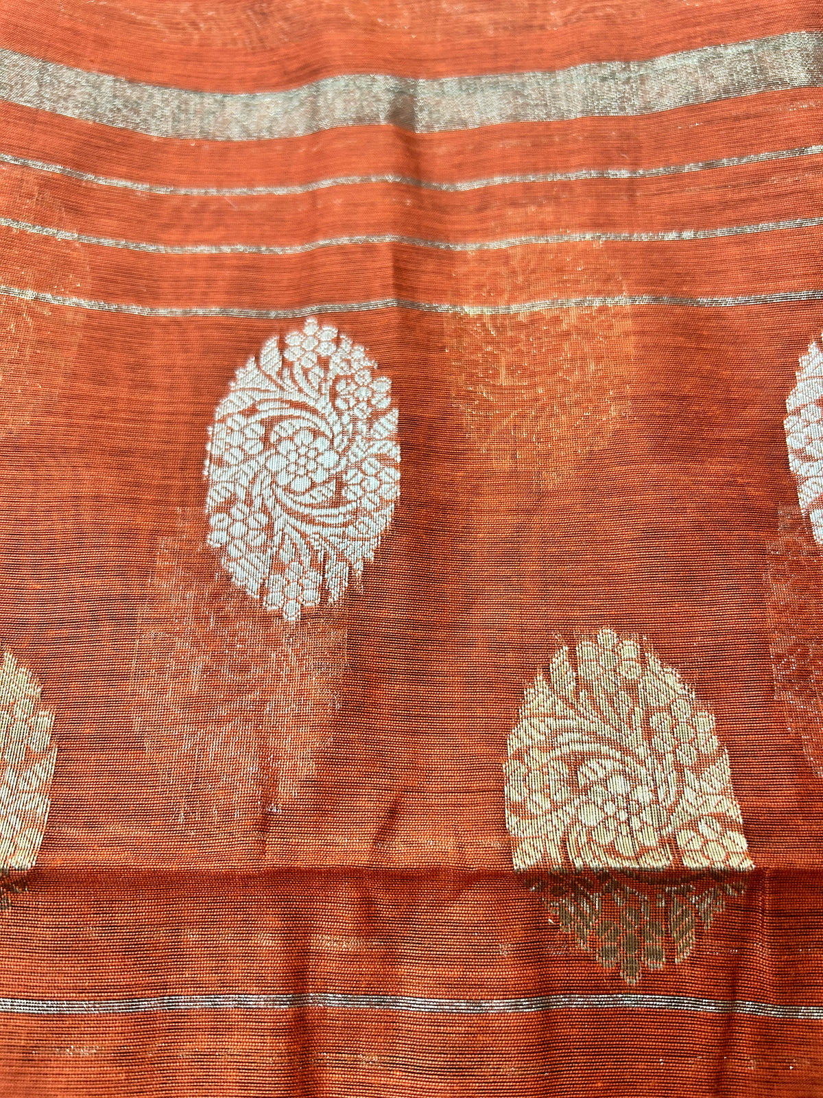 Rust Orange Cotton Silk  Banarasi 3-Piece Suit Material