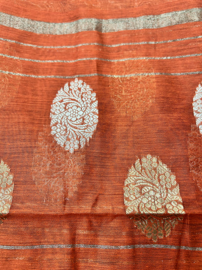 Rust Orange Cotton Silk  Banarasi 3-Piece Suit Material