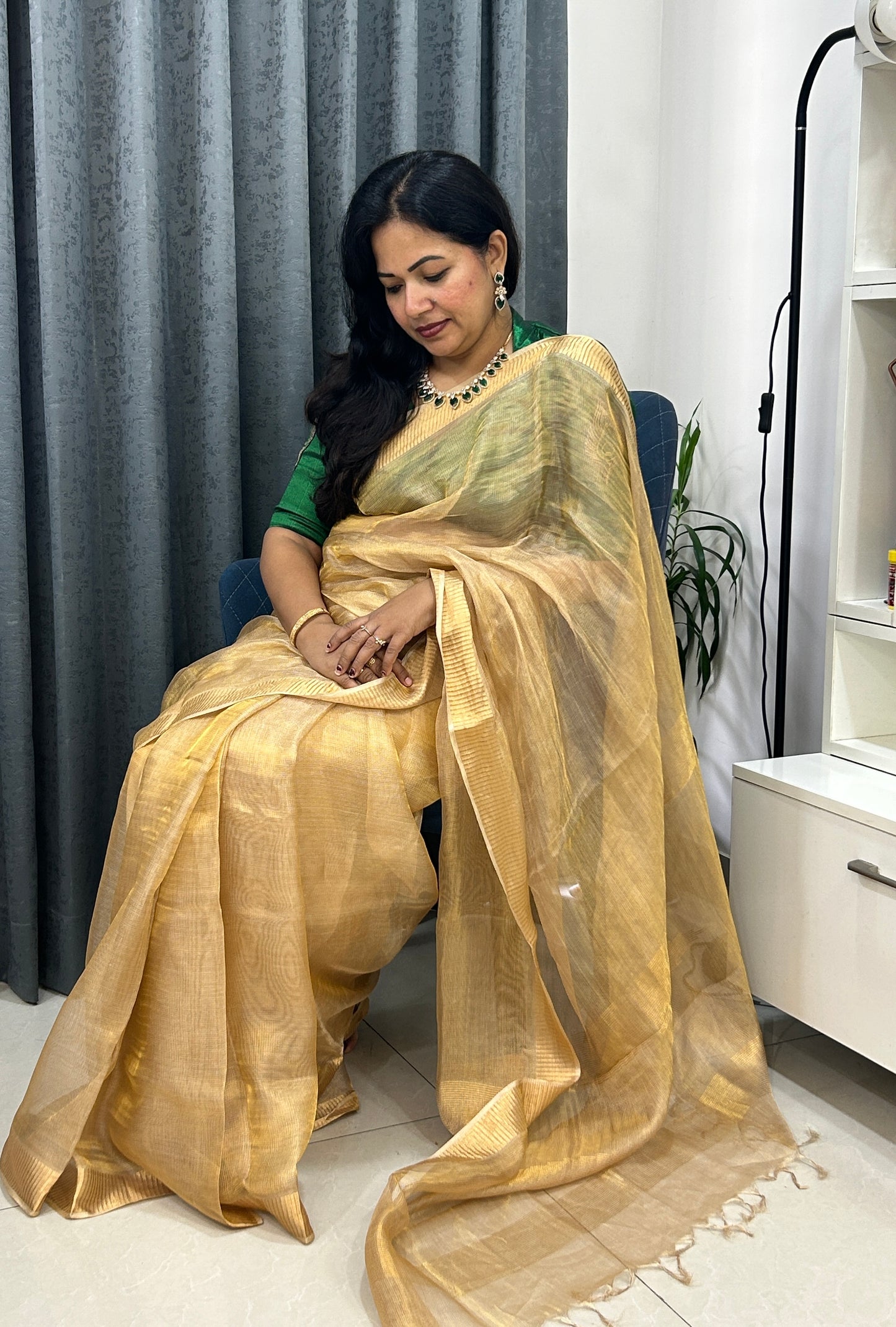 Golden Pure Tissue Silk Saree SPT119
