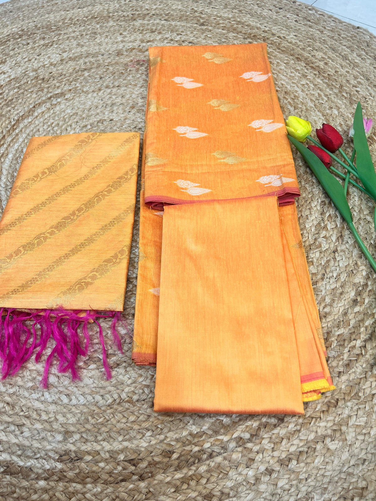 Mango Yellow Cotton Silk  Banarasi 3-Piece Suit Material