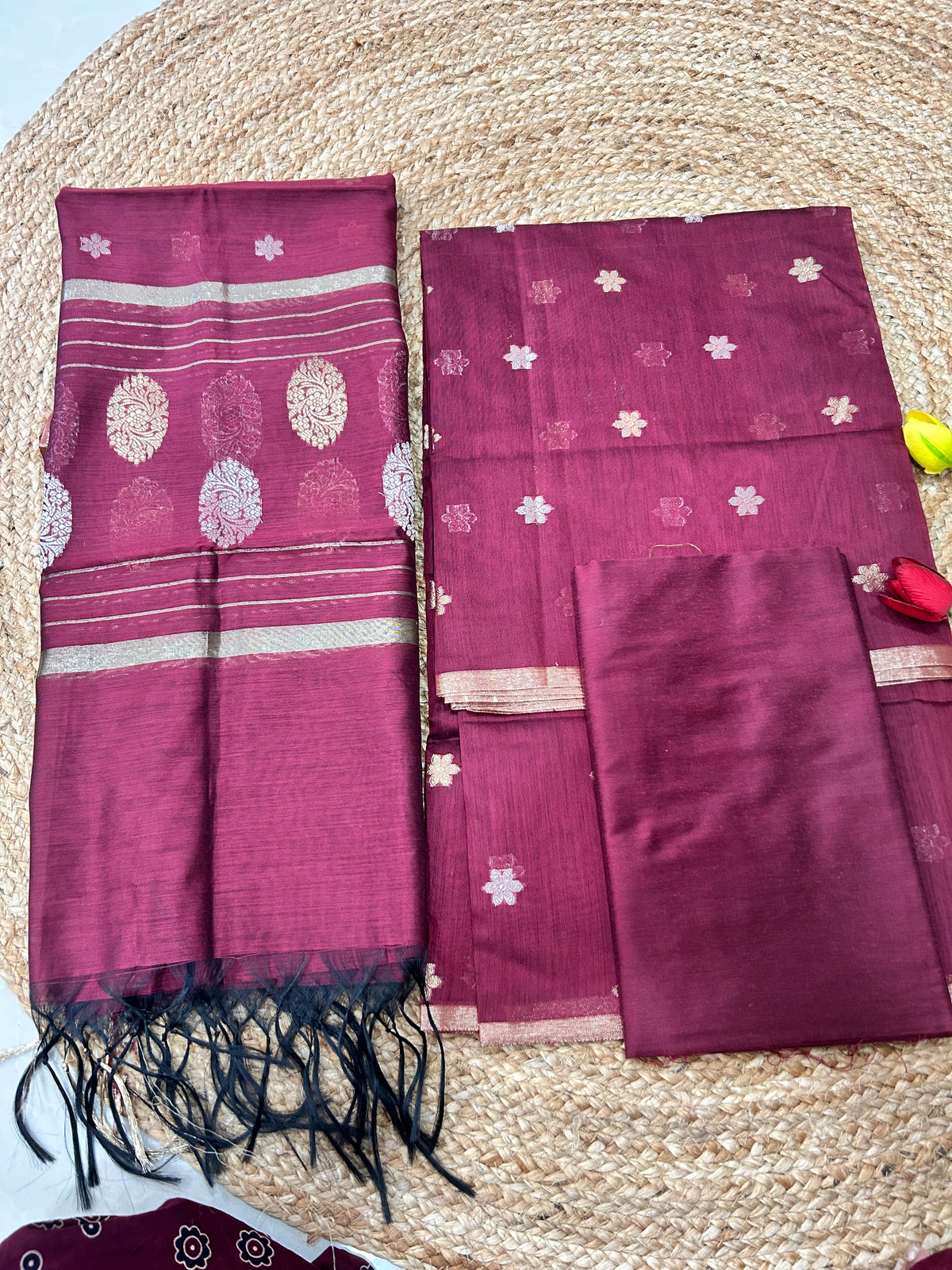 Wine Purple Cotton Silk  Banarasi 3-Piece Suit Material