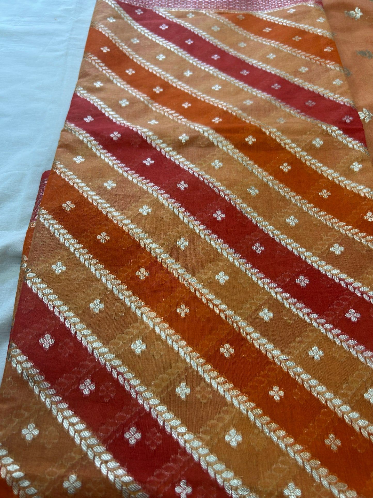 Rust orange golden butti banarasi 3 piece set with diagonal striped dupatta