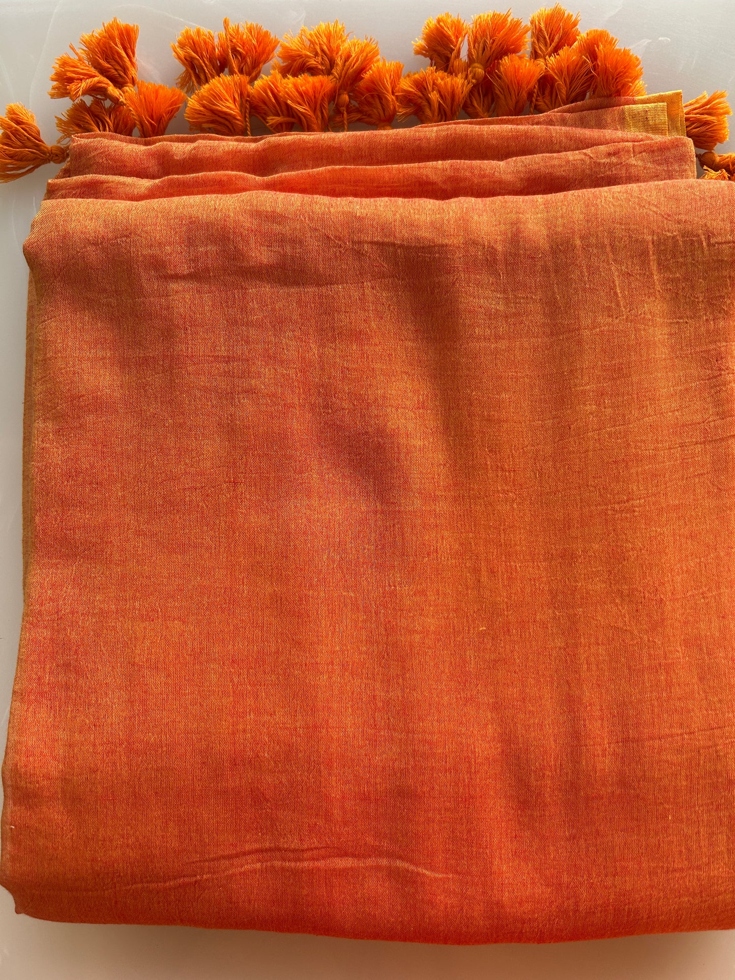 Orange color plain Mulcotton saree (No blouse piece)