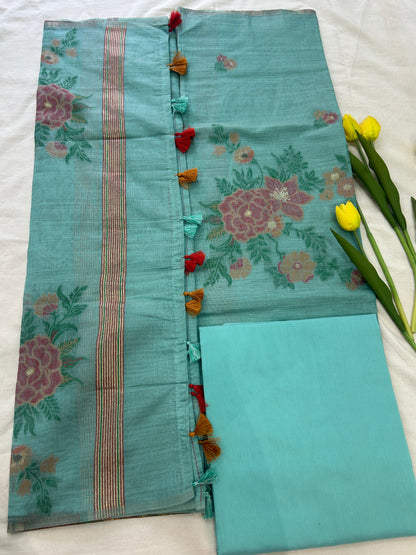 Aqua mint Blue Banarasi 3 piece set