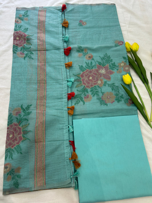 Aqua mint Blue Banarasi 3 piece set