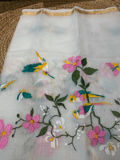 White Embroidered Kota Doria 3-Piece Dress Material