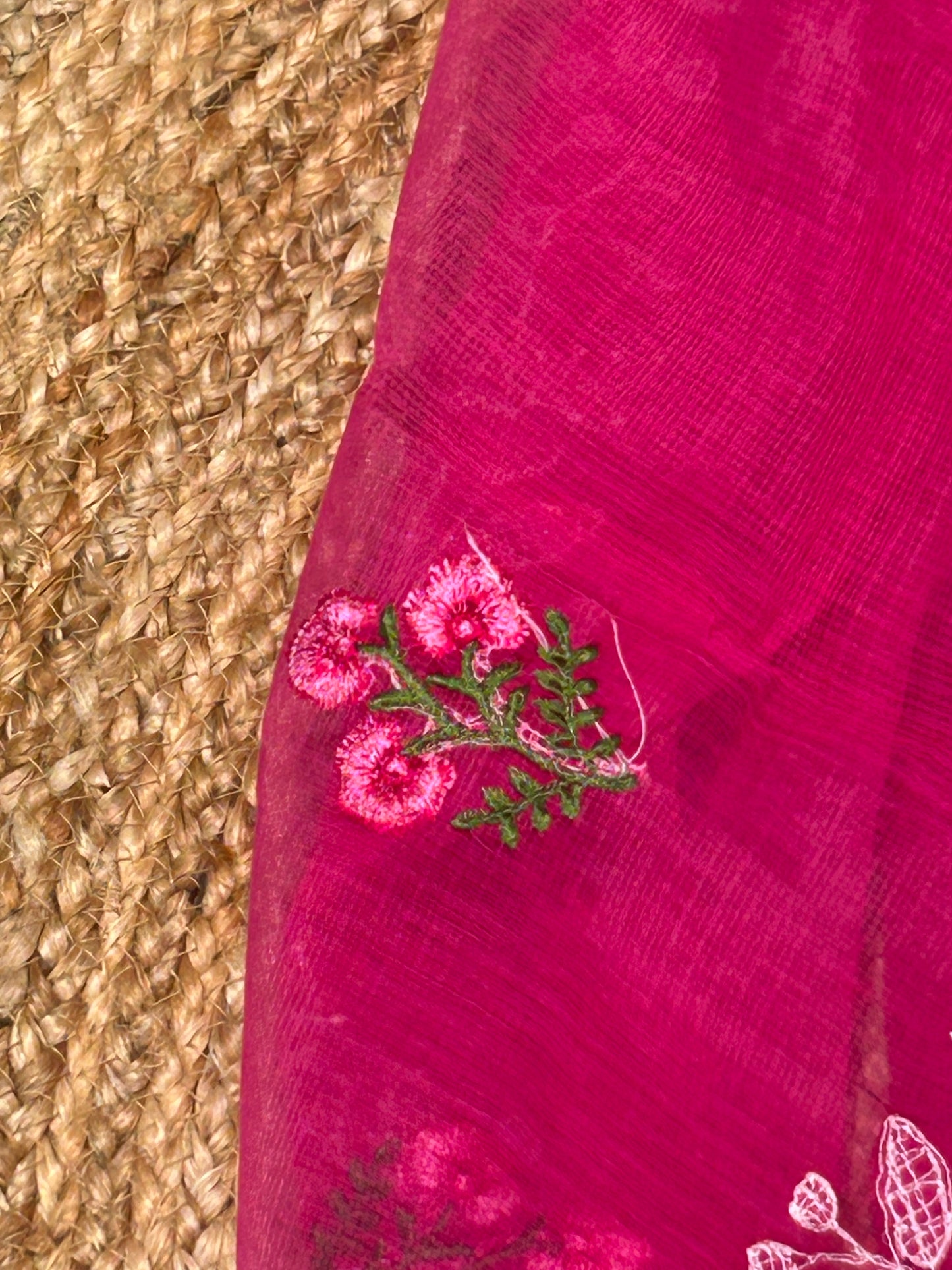 Rani Pink Mixed Cotton Kota Doria Unstitched Suit Set