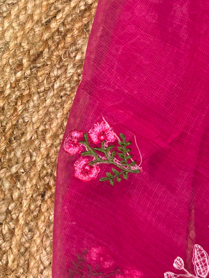 Rani Pink Mixed Cotton Kota Doria Unstitched Suit Set