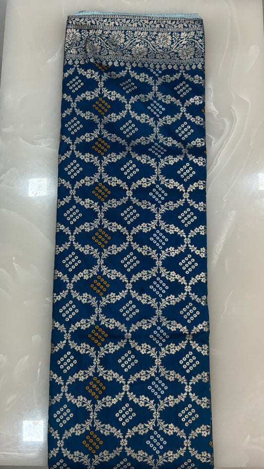 Teal Blue Bandhej  Banarasi saree with blouse piece SB199