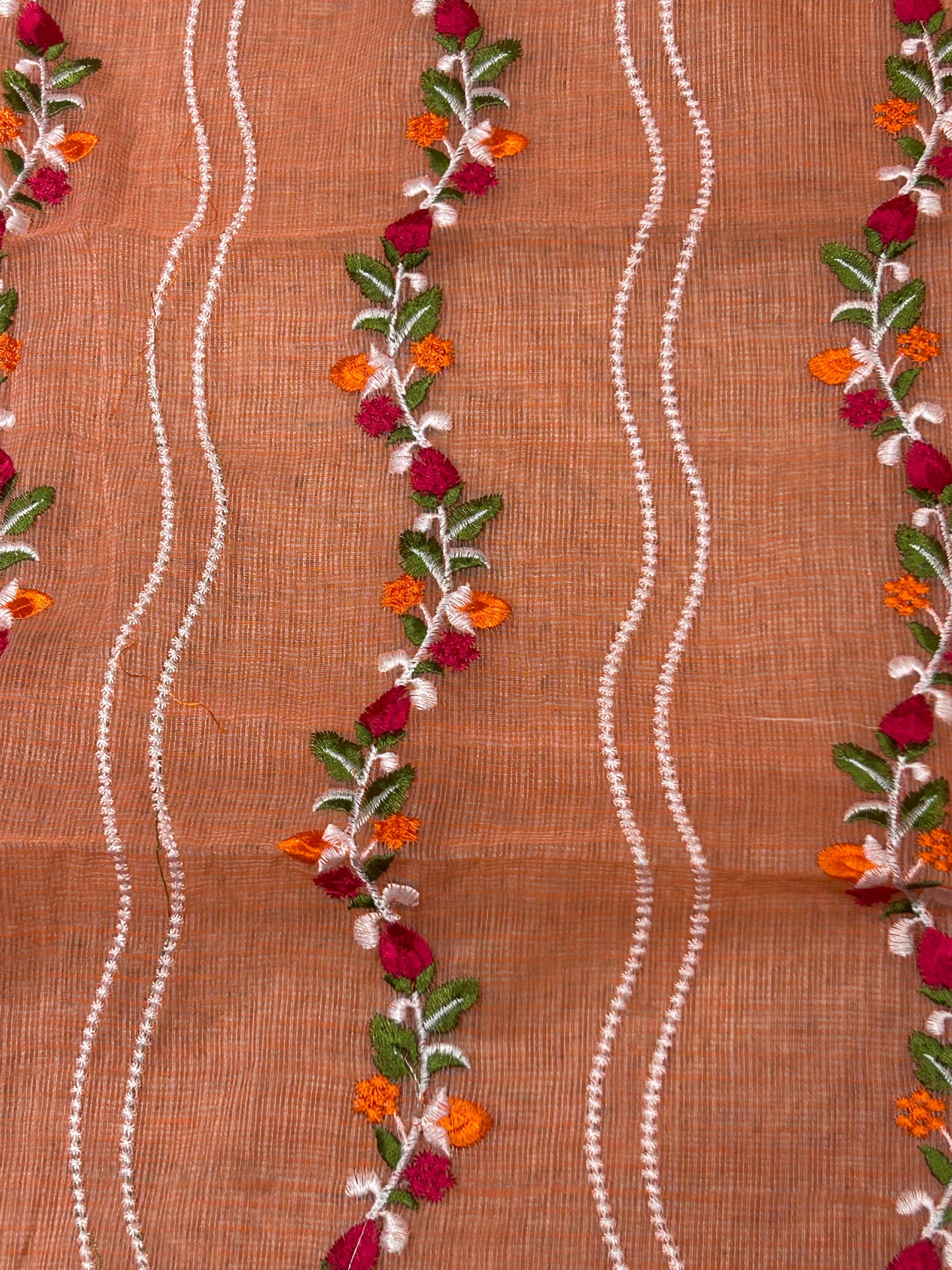 Peach Mix Cotton Kota Doria Embroidered 3-Piece Unstitched Suit Set