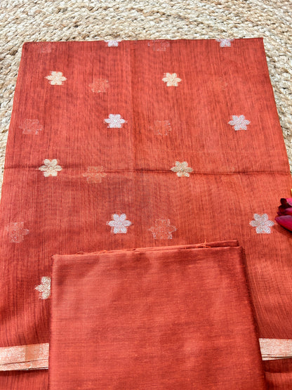 Rust Orange Cotton Silk  Banarasi 3-Piece Suit Material