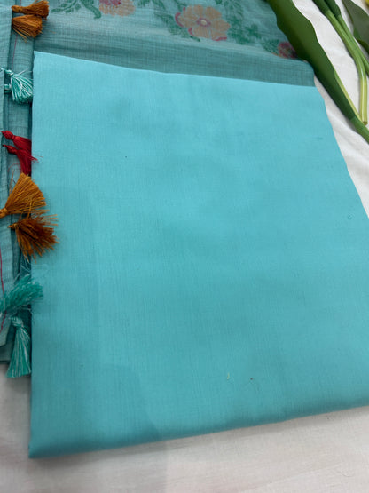 Aqua mint Blue Banarasi 3 piece set