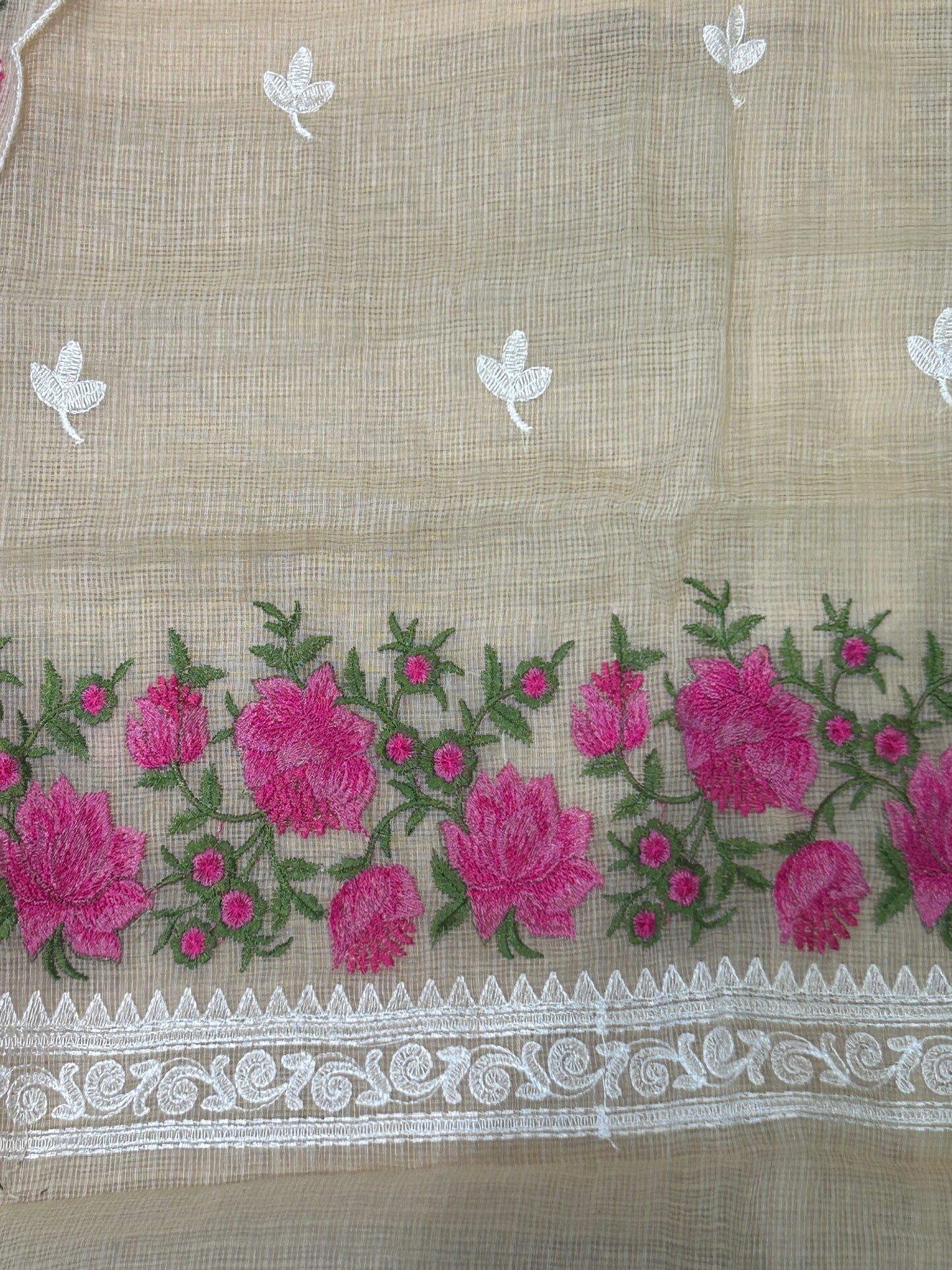 Beige Floral Embroidered Mix-Cotton Unstitched Suit Set