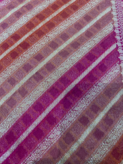 Authentic Handloom Magenta Pink Pure Georgette Khaddi weaving  Saree