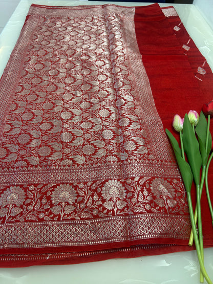 Red color Dupion Silk Handloom Banarasi Saree