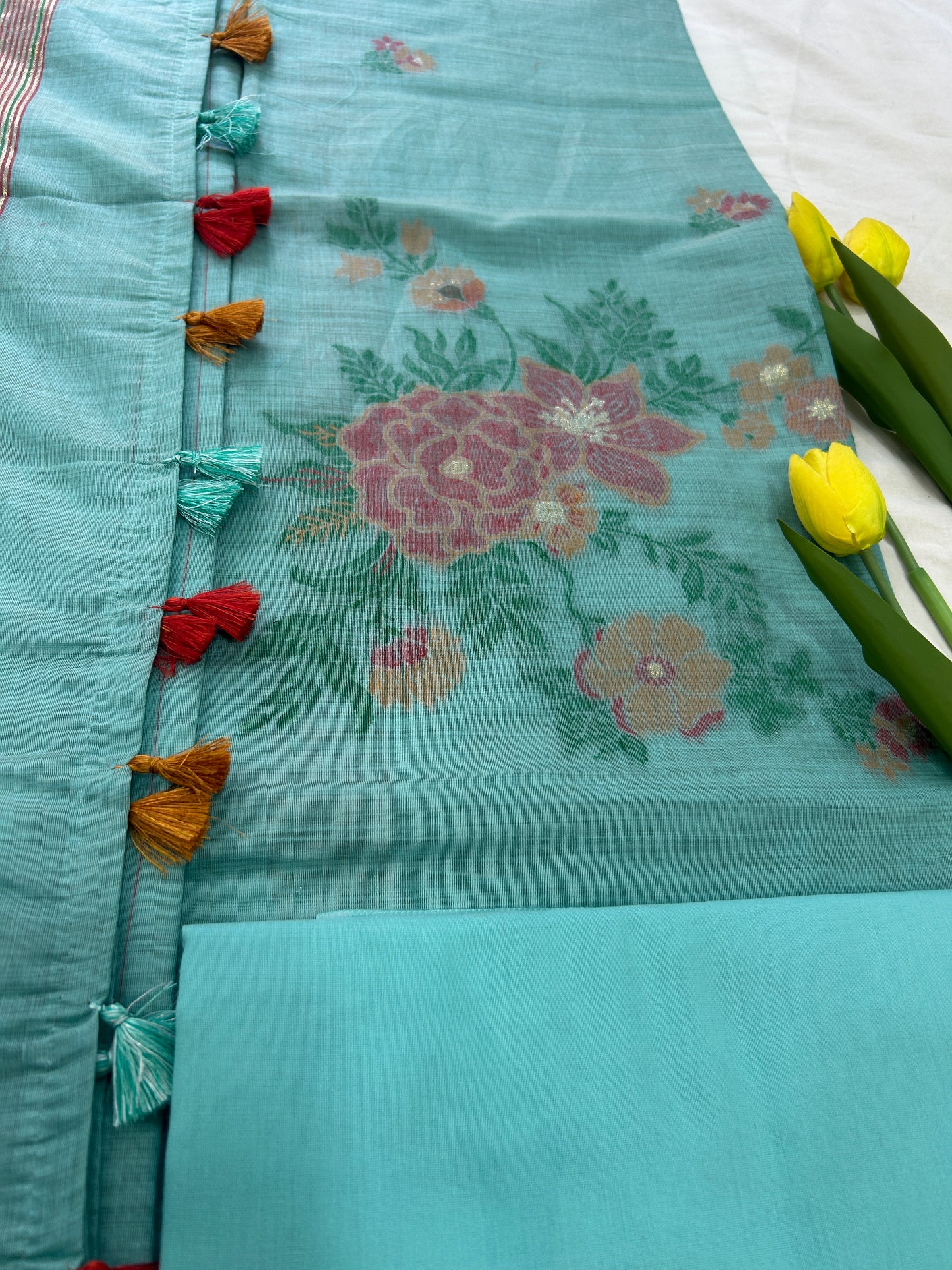 Aqua mint Blue Banarasi 3 piece set
