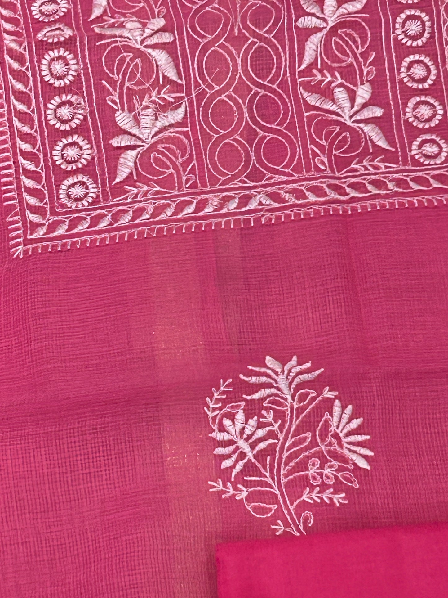 Rani Pink Mixed Cotton Kota Doria Unstitched Suit Set