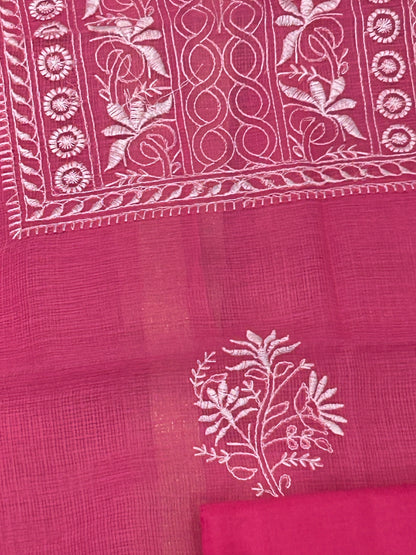 Rani Pink Mixed Cotton Kota Doria Unstitched Suit Set