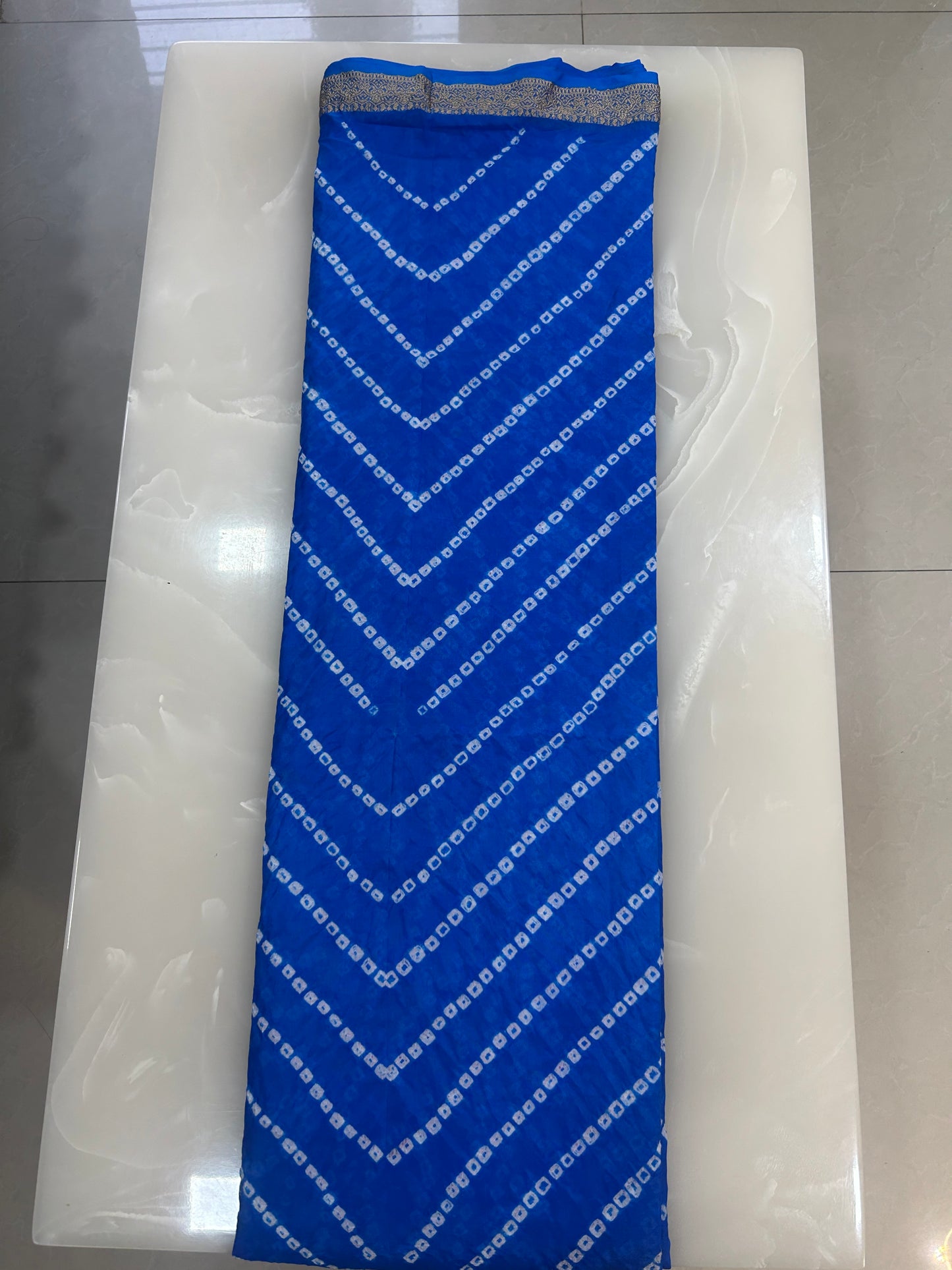 Electric blue Bandhani Saree with Lehariya pattern and  Zari Border SB189