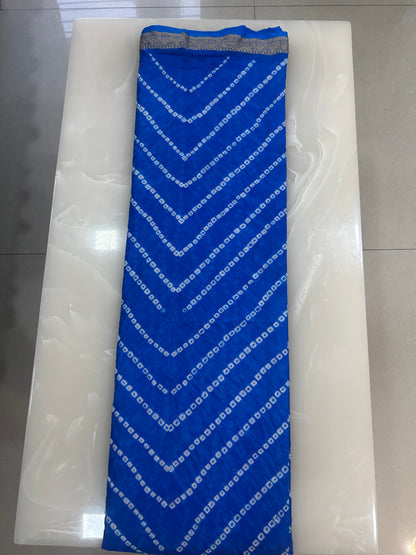 Electric blue Bandhani Saree with Lehariya pattern and  Zari Border SB189
