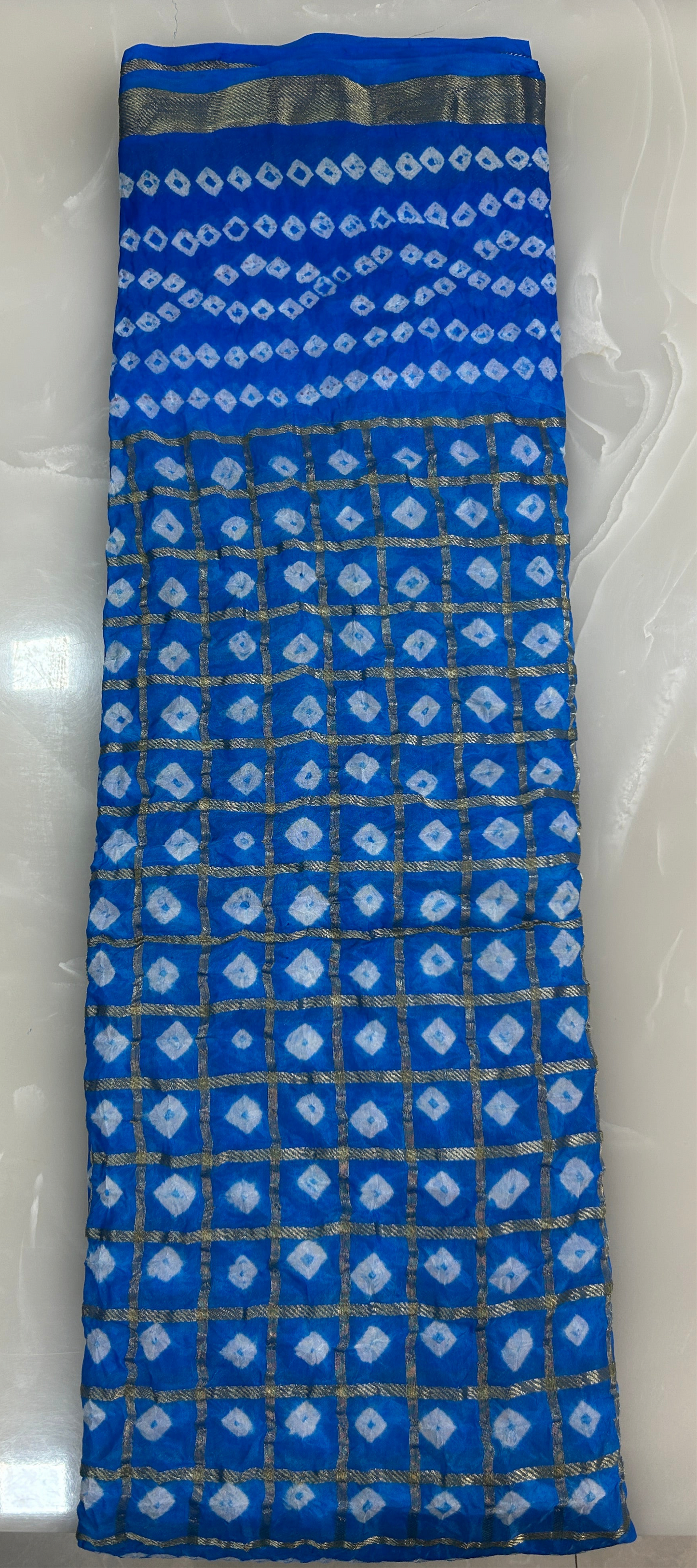 Royal Blue Bandhej saree with blouse piece SB212