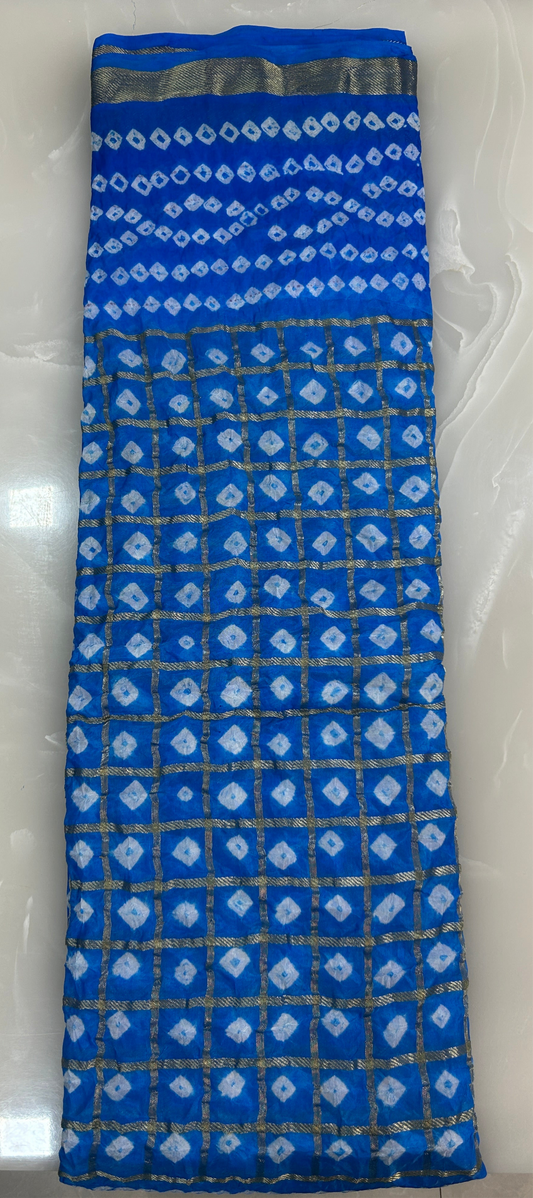 Royal Blue Bandhej saree with blouse piece SB212