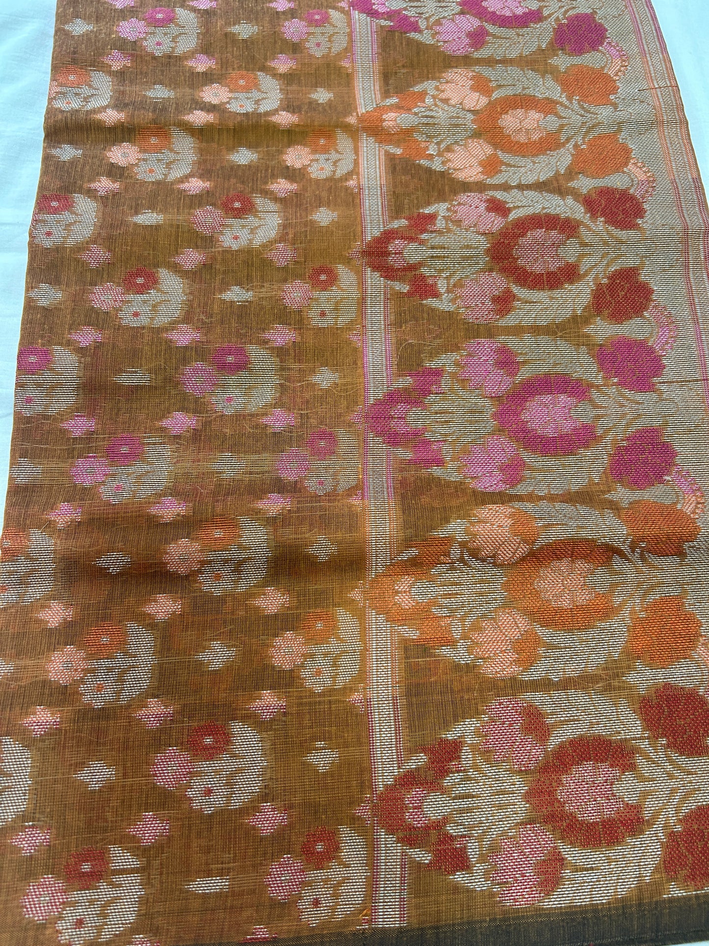 Handwoven Earthy Brown Cotton silk Unstitched Banarasi Suit Set with Resham Weaving