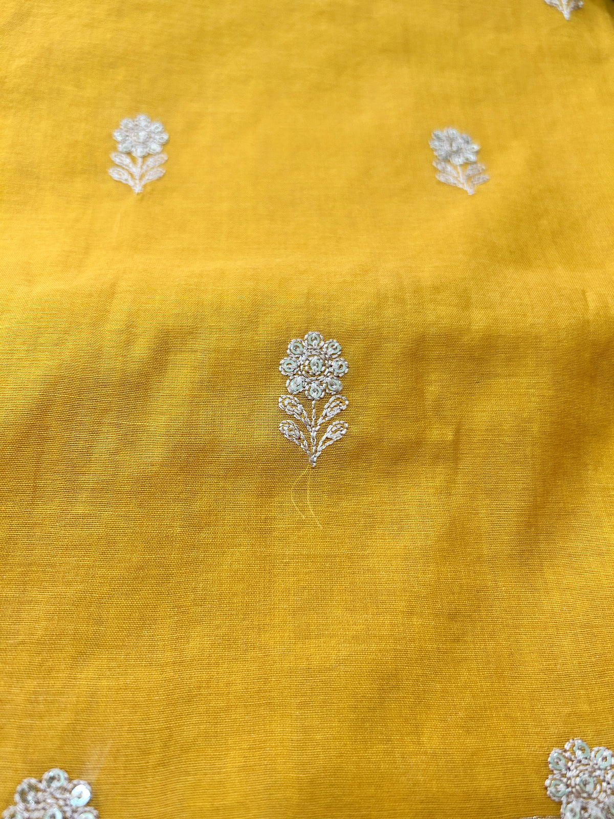 Mustard Yellow Pure Mulcotton Zari Embroidered 3-Piece Dress Material