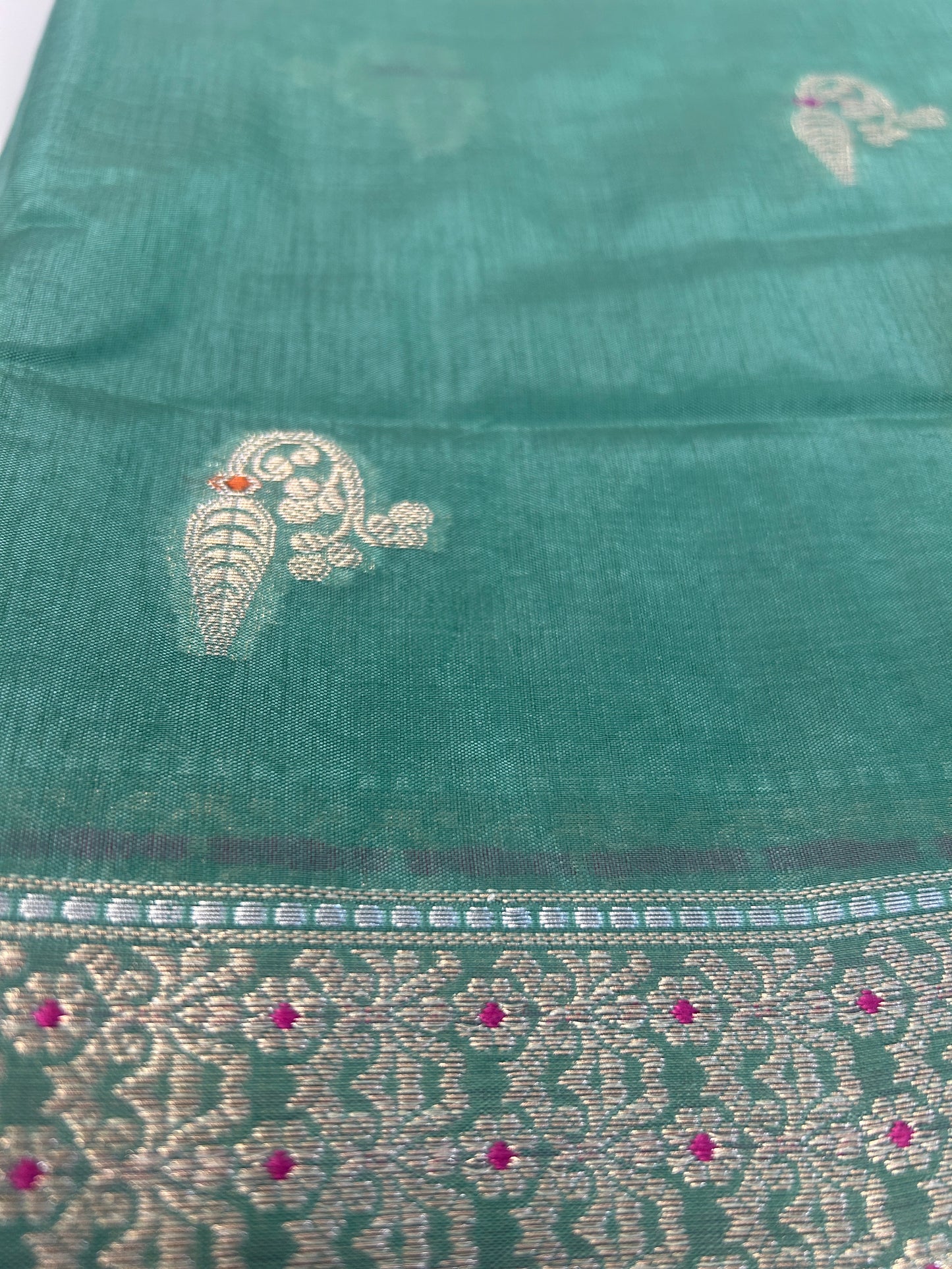 Pastel green color Dupion Silk Handloom Banarasi Saree