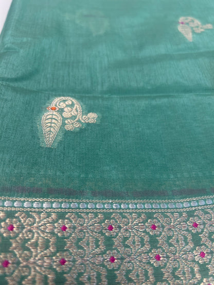 Pastel green color Dupion Silk Handloom Banarasi Saree