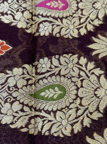 Authentic Handloom Deep Plum Floral Pure Georgette Khaddi weaving Saree