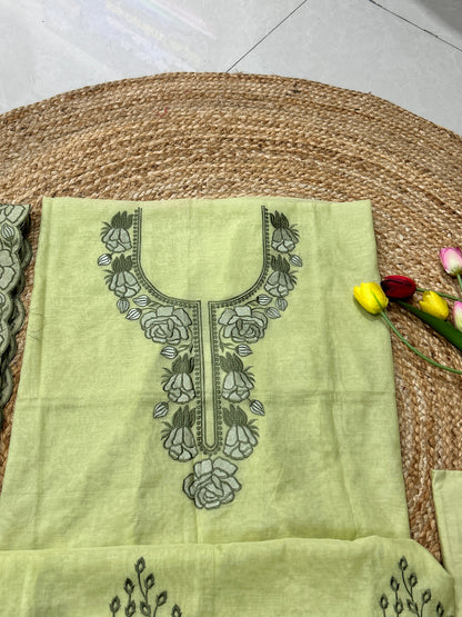 Pastel Pistachio Green Floral Mulcotton 3-Piece Suit Set