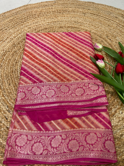 Authentic Handloom Magenta Pink Pure Georgette Khaddi weaving  Saree