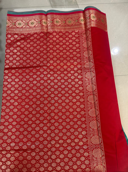 Purple Katan Semi Silk Banarasi Saree with Contrast Red Brocade Pallu and Blouse Piece SSB223