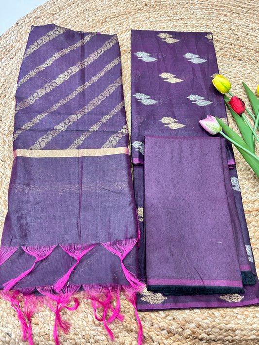 Plum Purple Cotton Silk  Banarasi 3-Piece Suit Material