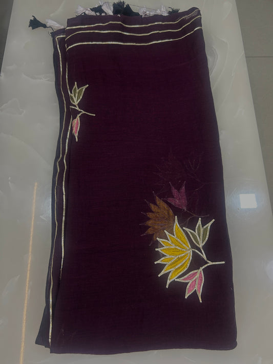 Coffee brown  color Mulcotton saree with Gottapatti embroidery work