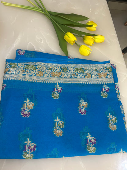 Authentic Handloom Pure Khaddi Georgette Banarasi Saree – Royal Blue with Meenakari Weaving