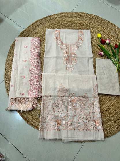 Pale Peach Floral Mulcotton 3-Piece Suit Set