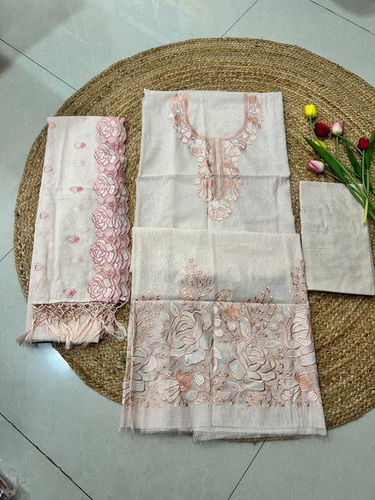 Pale Peach Floral Mulcotton 3-Piece Suit Set