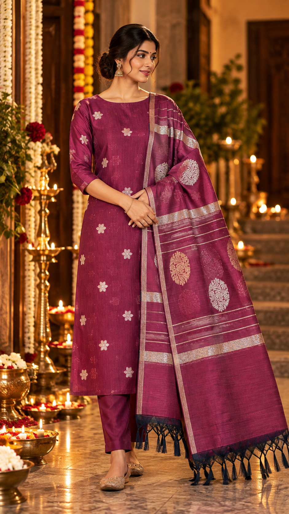 Wine Purple Cotton Silk  Banarasi 3-Piece Suit Material