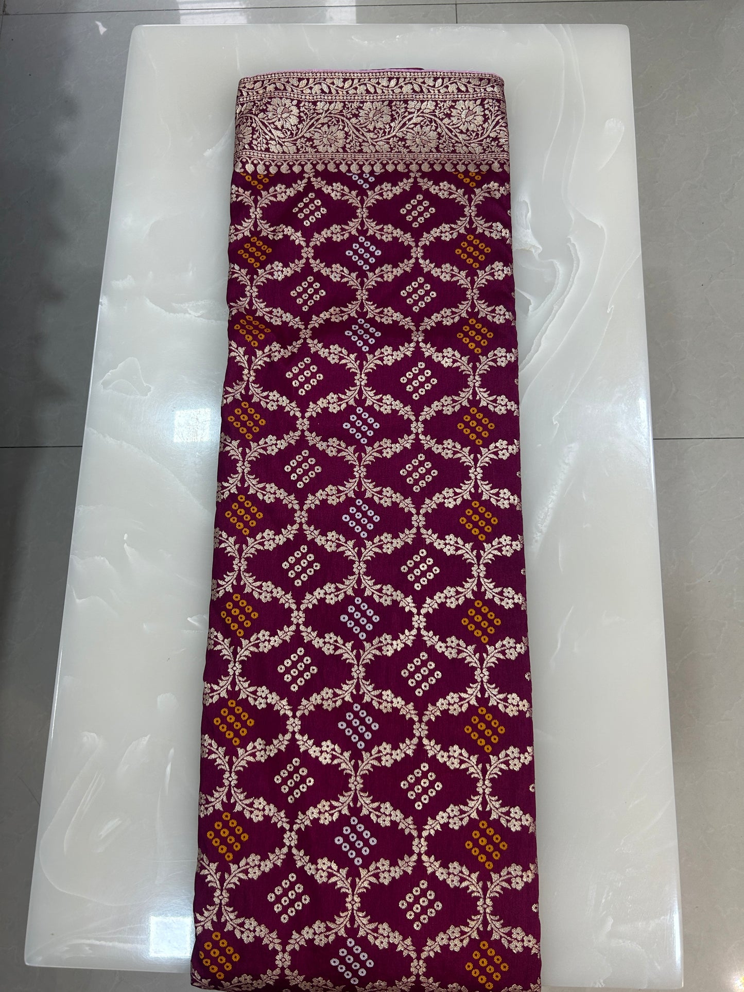 Deep wine Bandhej Banarasi saree with blouse piece SB199