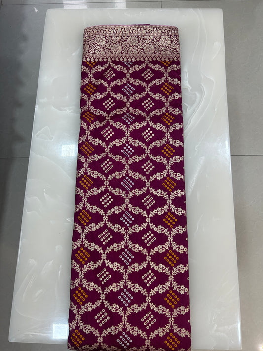 Deep wine Bandhej Banarasi saree with blouse piece SB199