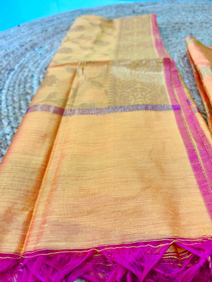 Mango Yellow 2 Cotton Silk  Banarasi 3-Piece Suit Material