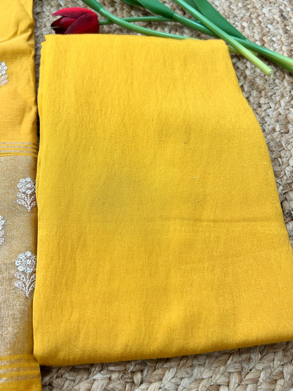 Mustard Yellow Pure Mulcotton Zari Embroidered 3-Piece Dress Material