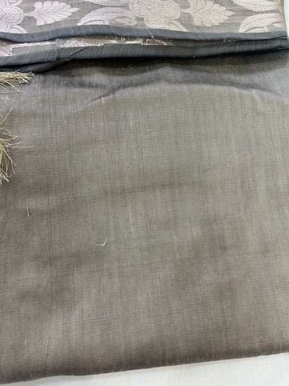 Dusty Grey Cotton double Zari Banarasi 3 piece set